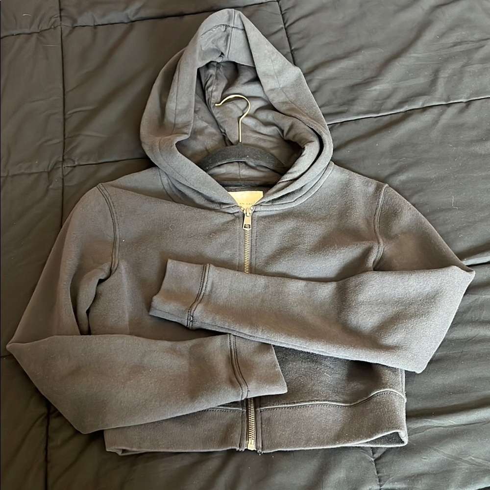 Gray Cropped Zip-Up Hoodie